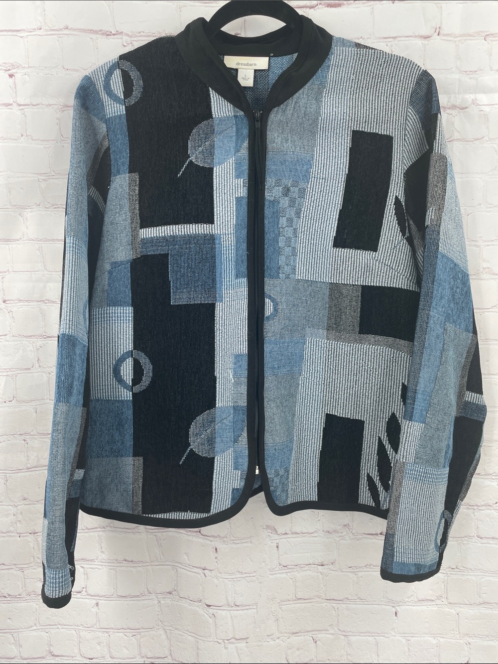 croft & barrow Blue, Black & Gray Geometric Zip Cardigan
